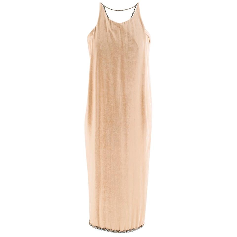 Bottega Veneta Beige Velvet Chain Draped Low Back Embellished Dress - Size US 6 im Angebot