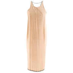 Bottega Veneta Beige Velvet Chain Draped Low Back Embellished Dress - Size US 6