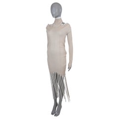 BOTTEGA VENETA beige & white cotton 2020 LAYERED FRINGE RIB-KNIT Dress S