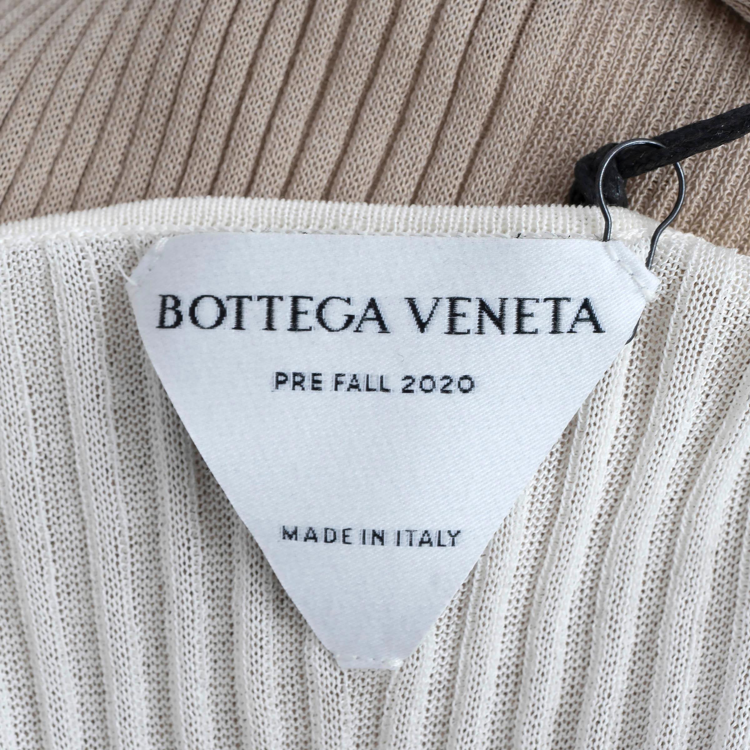 BOTTEGA VENETA beige & white cotton 2020 LAYERED FRINGE RIB-KNIT Dress S For Sale 3