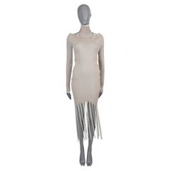 BOTTEGA VENETA beige & white cotton 2020 LAYERED FRINGE RIB-KNIT Dress S