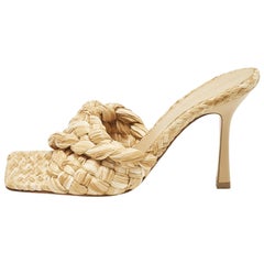 Bottega Veneta Beige Woven Raffia Lido Slide Sandals Size 39