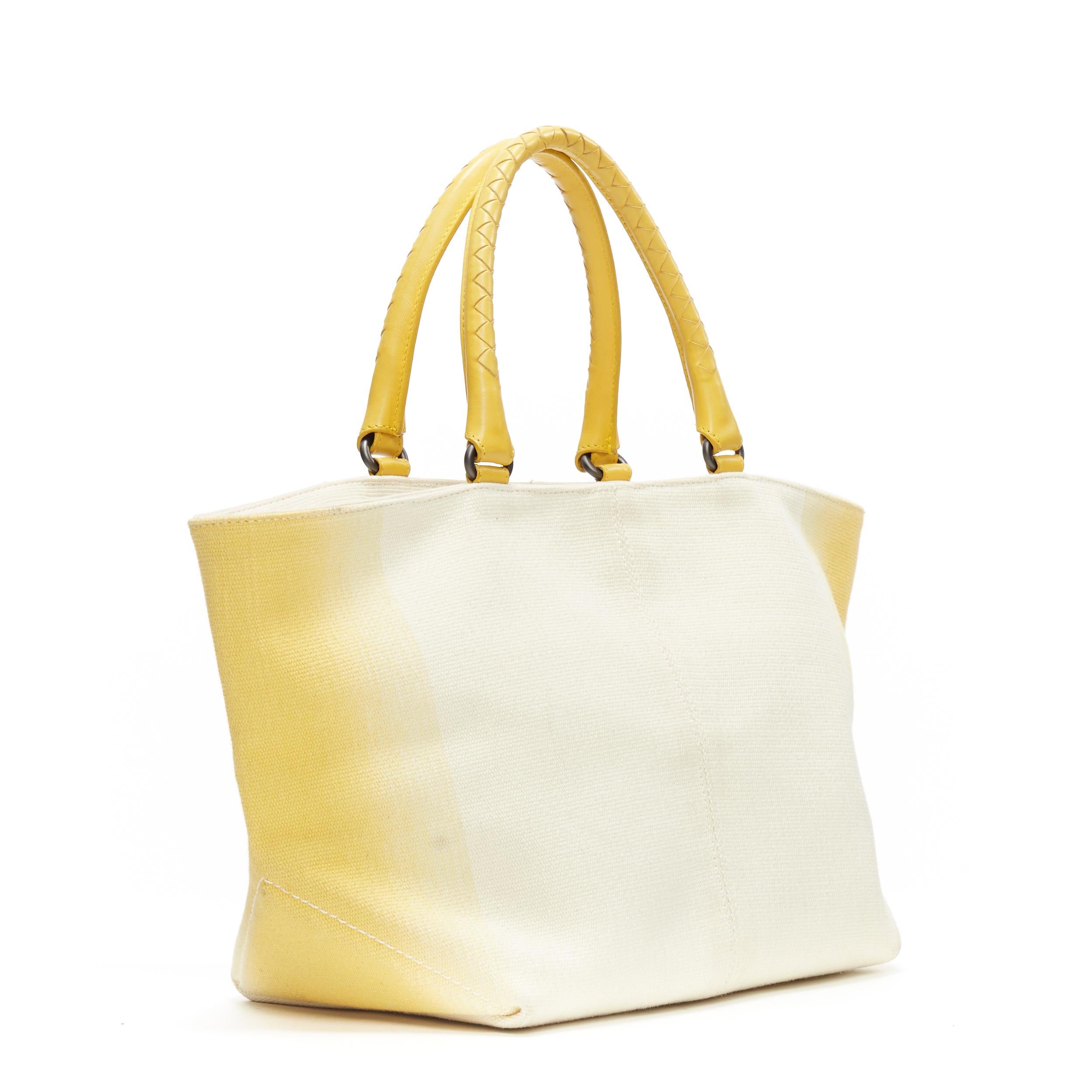 White BOTTEGA VENETA beige yellow ombre dye intrecciato woven leather handle tote bag