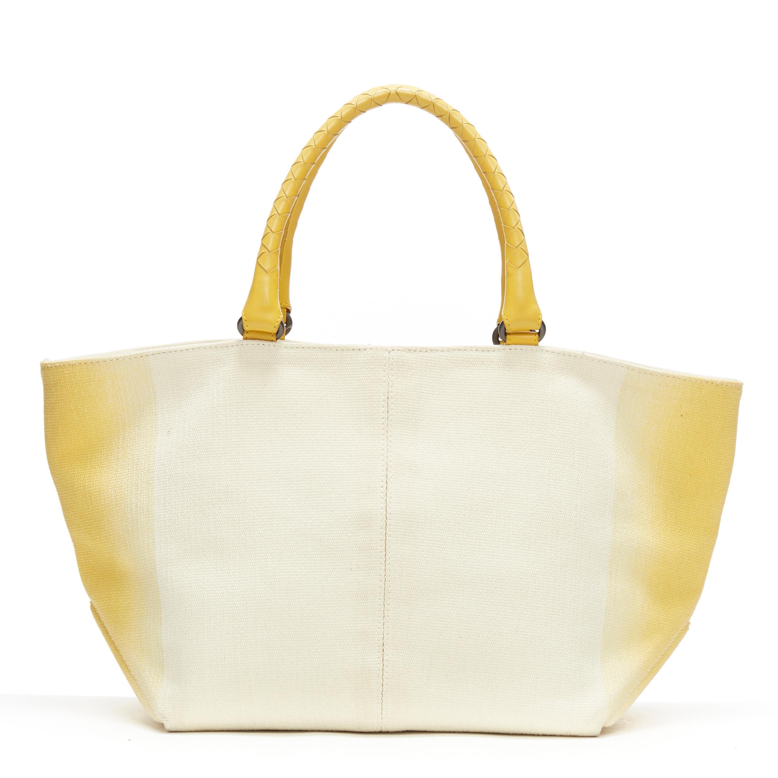 Women's BOTTEGA VENETA beige yellow ombre dye intrecciato woven leather handle tote bag