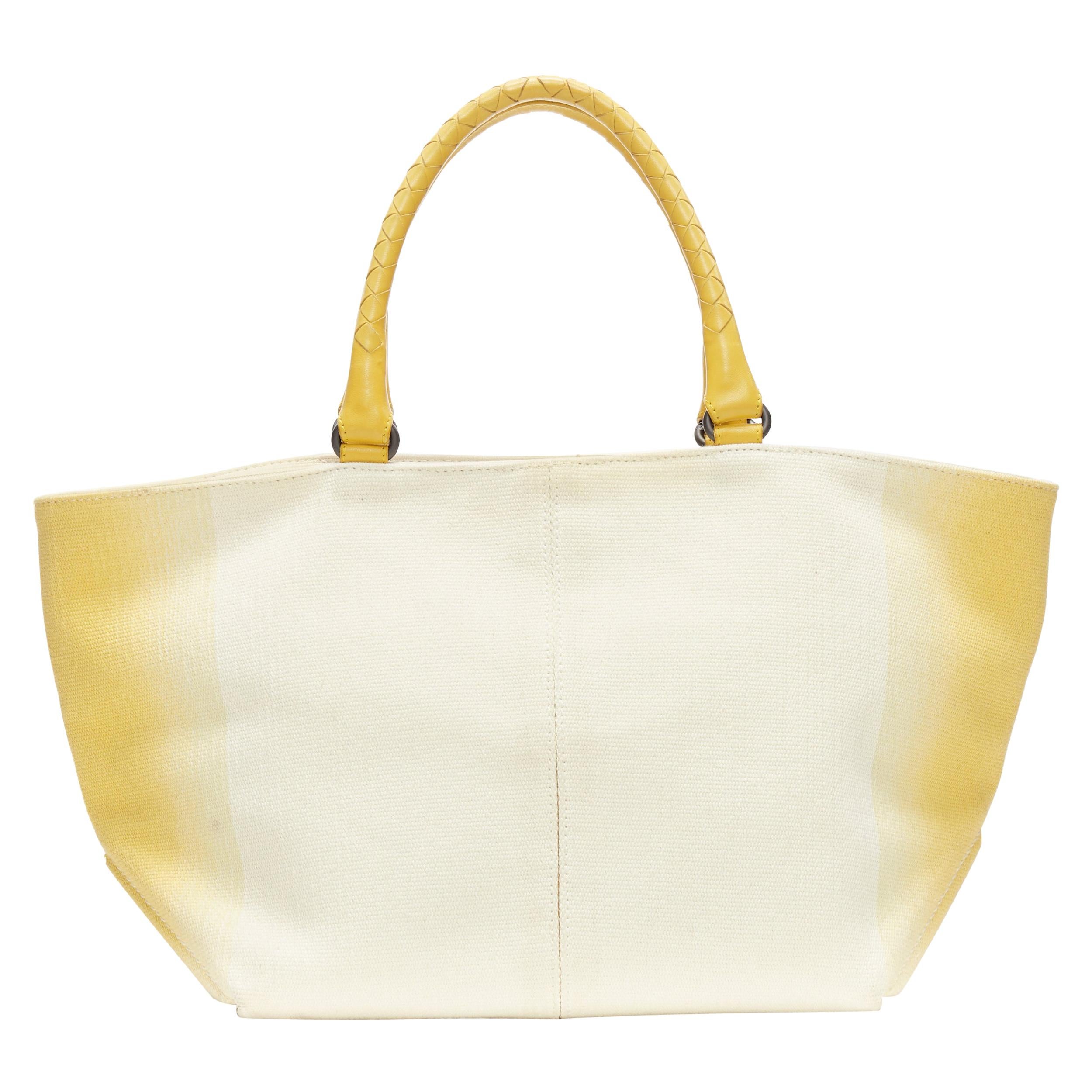 BOTTEGA VENETA beige yellow ombre dye intrecciato woven leather handle tote bag