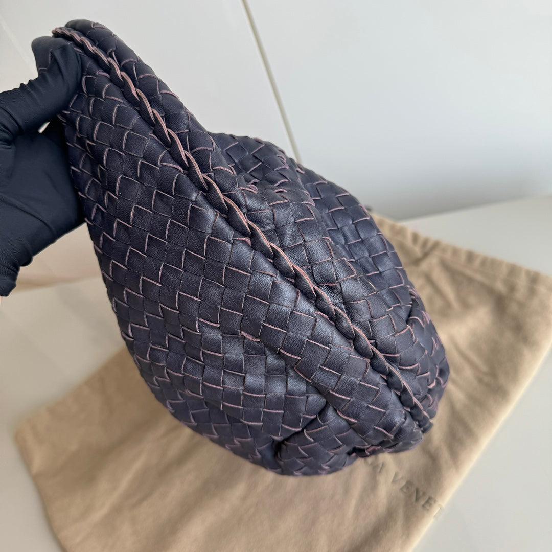 Bottega Veneta Vientre Hobo Intrecciato Piel de cordero Azul Marino 5077 Mediano 40cm Negro