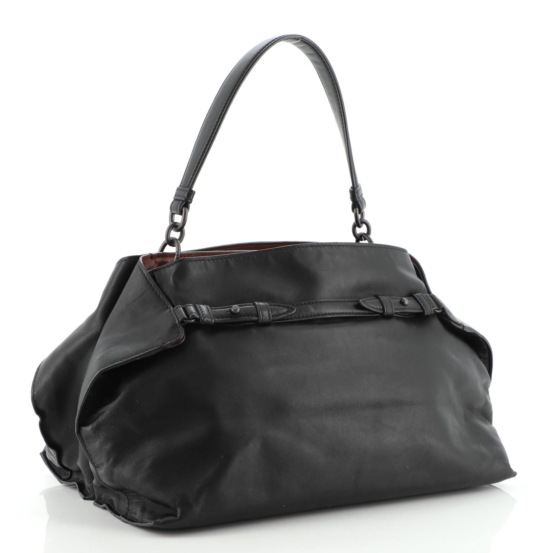 Black Bottega Veneta Belted Double Sided Top Handle Bag Leather Medium
