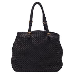 Bottega Veneta Belted Leather Cabas Cesta MM Tote Bag Black