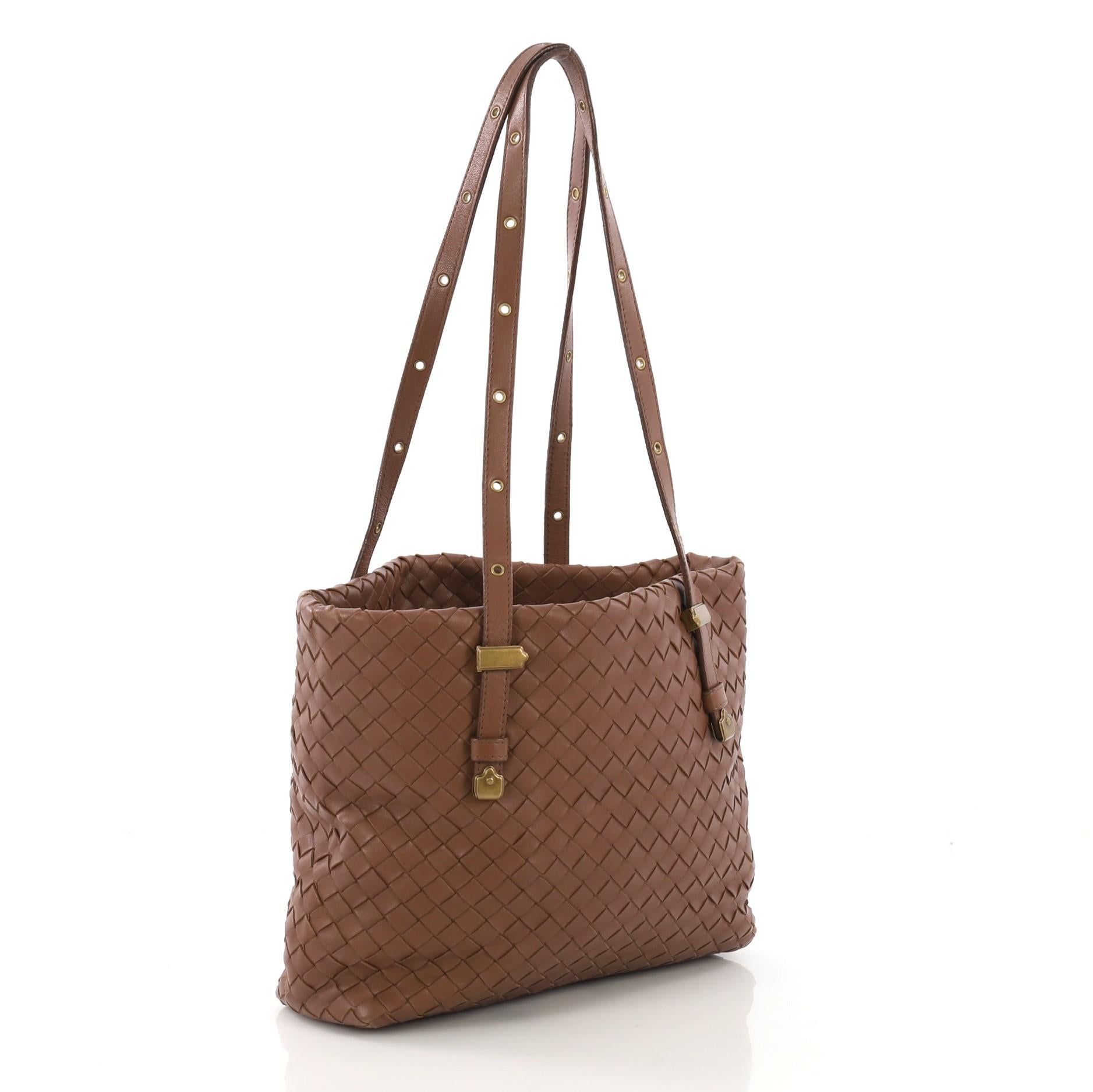 Brown Bottega Veneta Belted Tote Intrecciato Nappa Medium