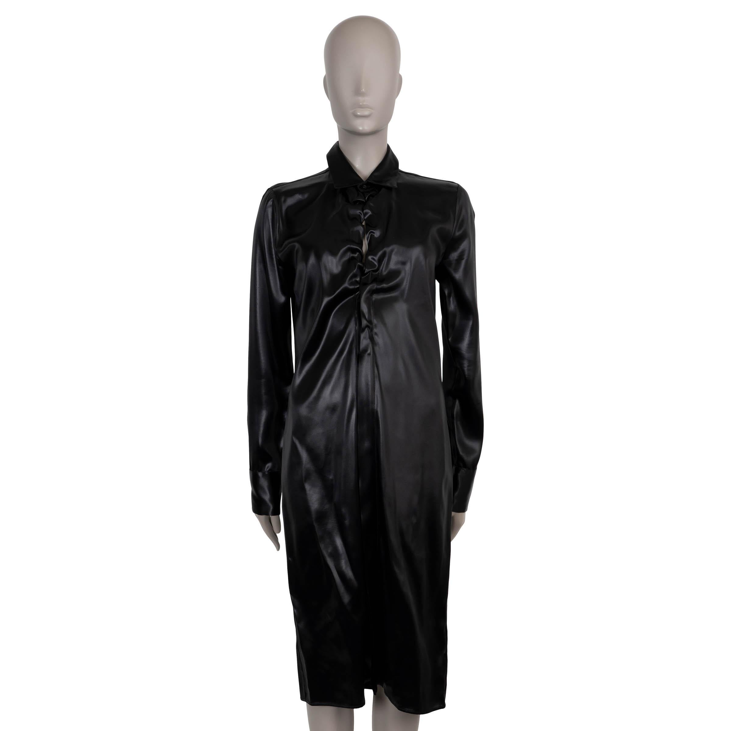 BOTTEGA VENETA black acetate 2019 GATHERED SATIN SHIRT Dress 40 S