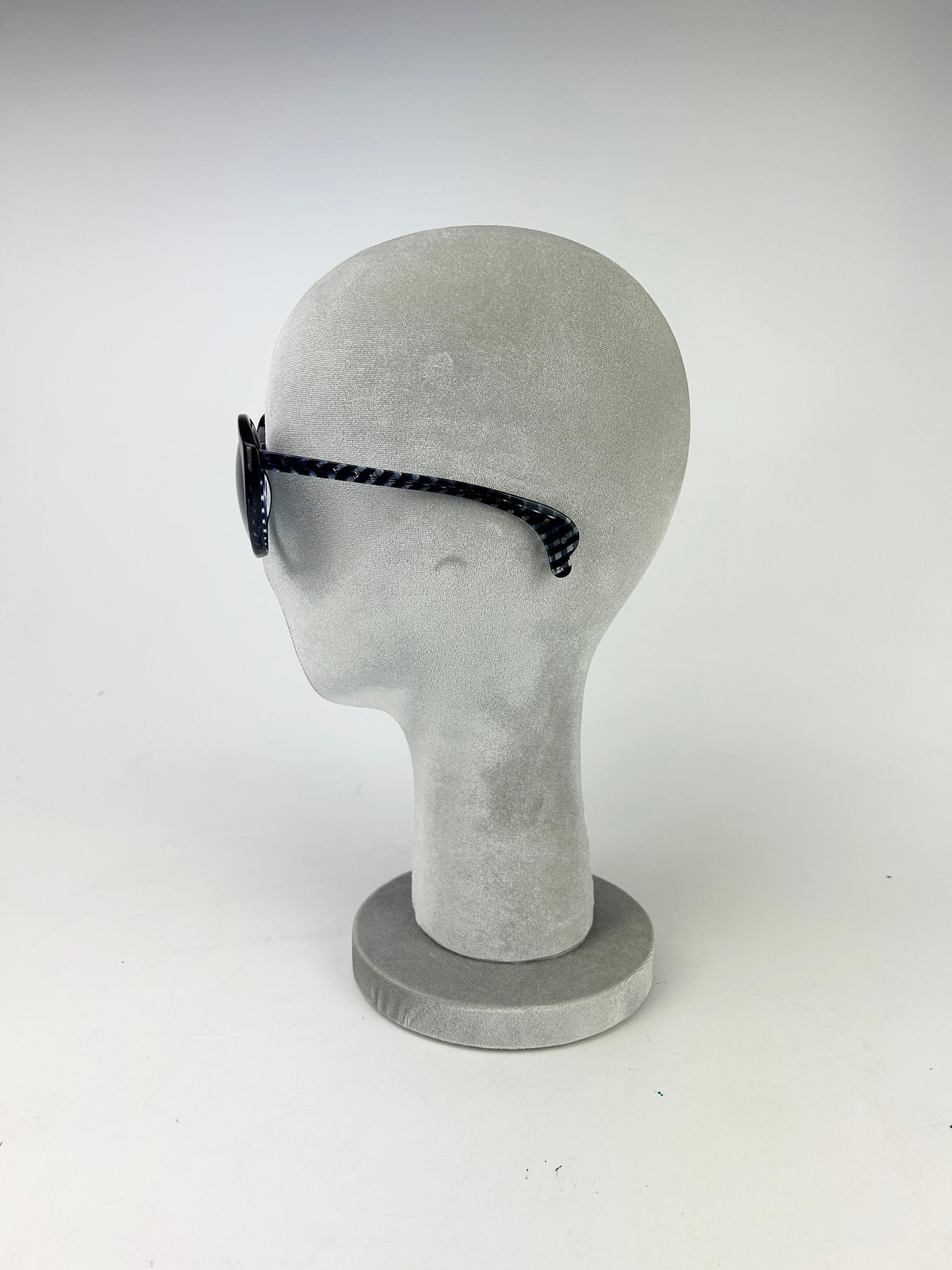 Gray Bottega Veneta Black and Blue Checkered Sunglasses For Sale