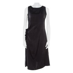 Bottega Veneta Black Asymmetric Ruffle Draped Sleeveless Shift Dress S