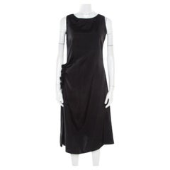 Bottega Veneta Black Asymmetric Ruffle Draped Sleeveless Shift Dress S