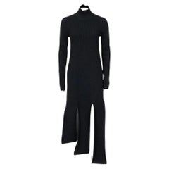 Bottega Veneta Black Asymmetric Wool Maxi Dress, Size L, Elegant