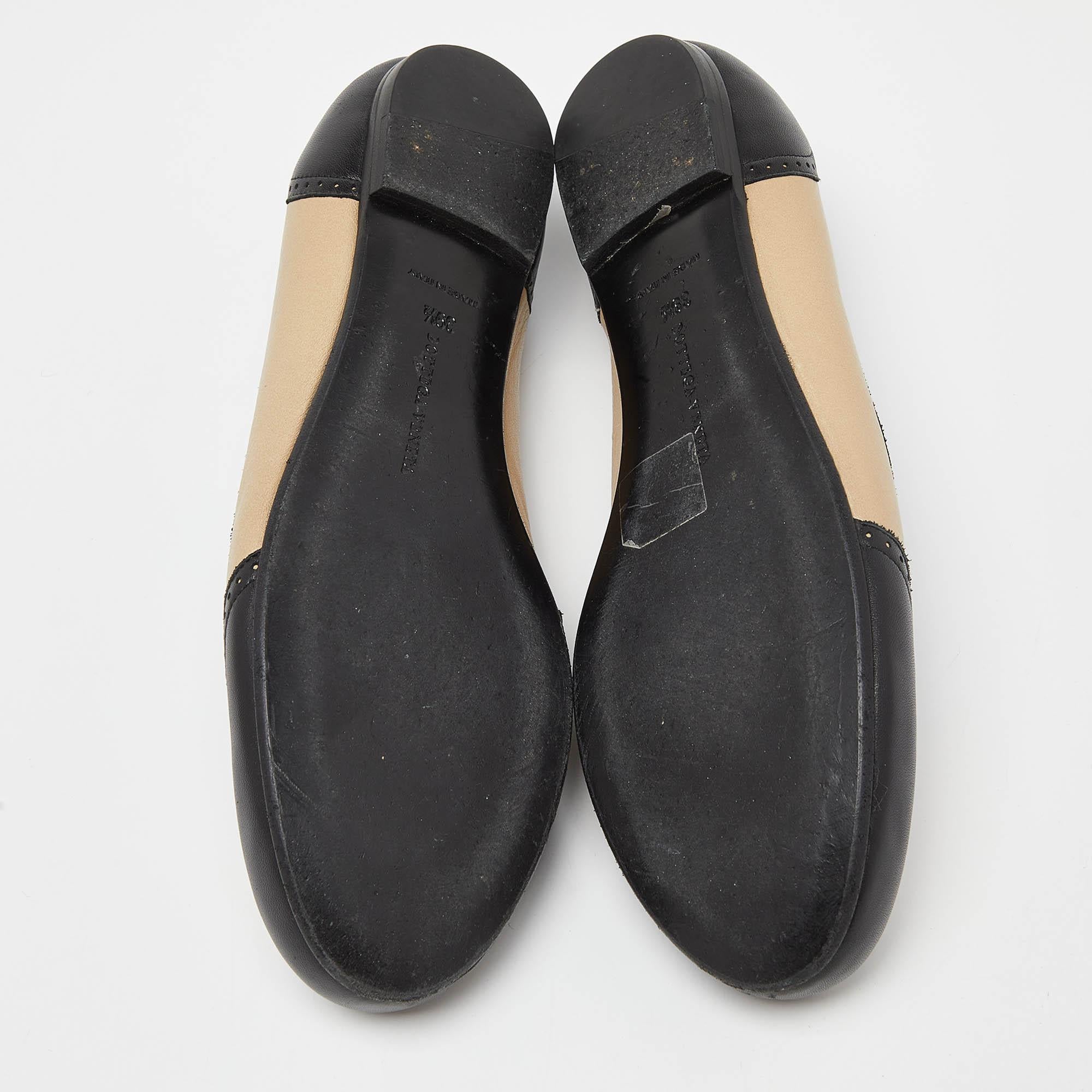 Bottega Veneta Black/Beige Brogue Leather Ballet Flats Size 39.5 2