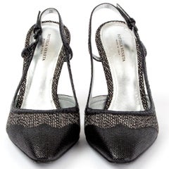 BOTTEGA VENETA black beige canvas Slingbacks Pumps Shoes 36.5