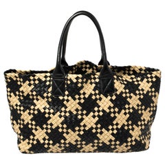 Used Bottega Veneta Black/Beige Intrecciato Leather Medium Cabat Tote