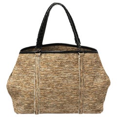 Bottega Veneta Black/Beige Printed Canvas and Leather Side Snap Tote