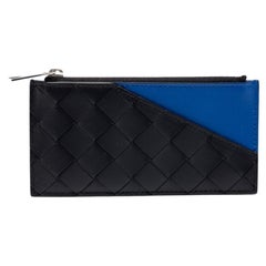 Bottega Veneta Black/Blue Intrecciato Leather Card Holder