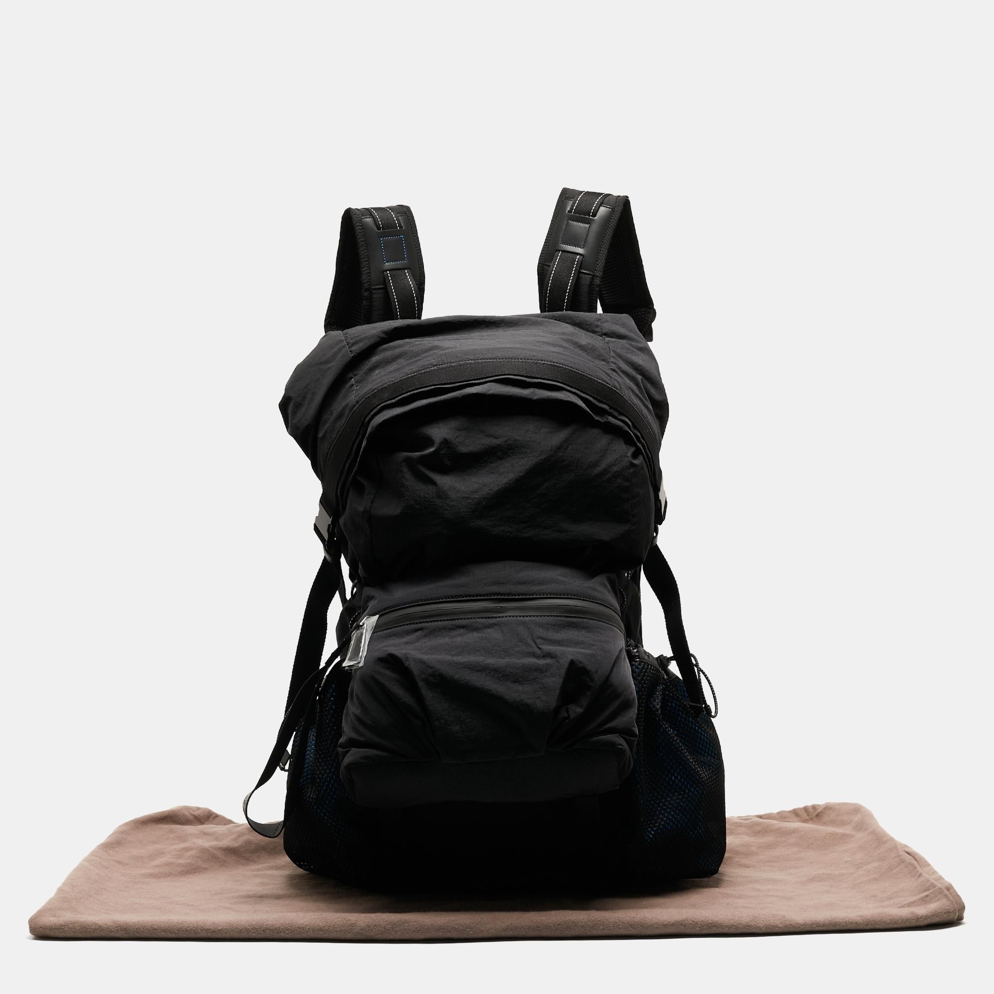 Bottega Veneta Black/Blue Nylon Paper Touch Backpack For Sale 8