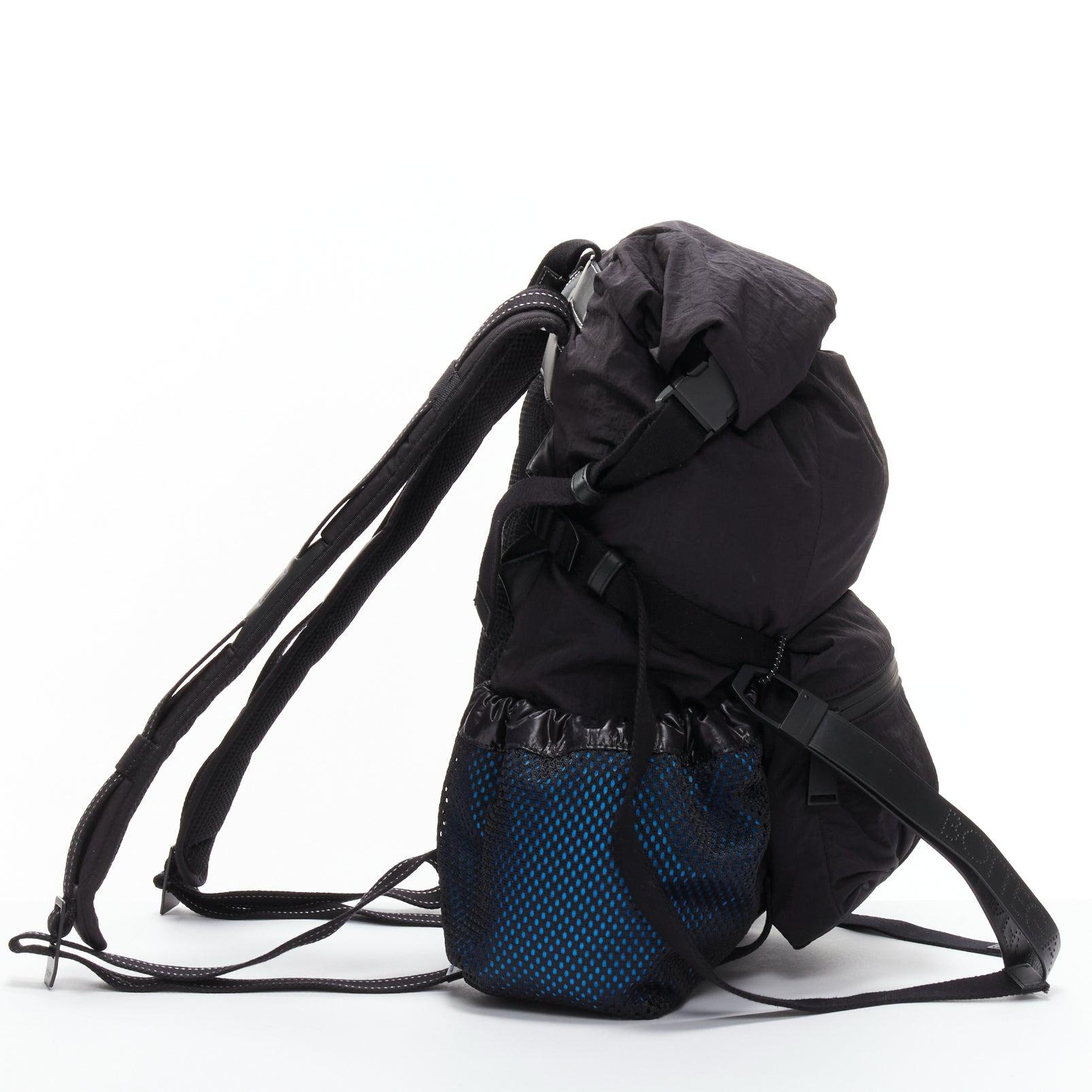 Black BOTTEGA VENETA black blue technical nylon small fold top backpack bag