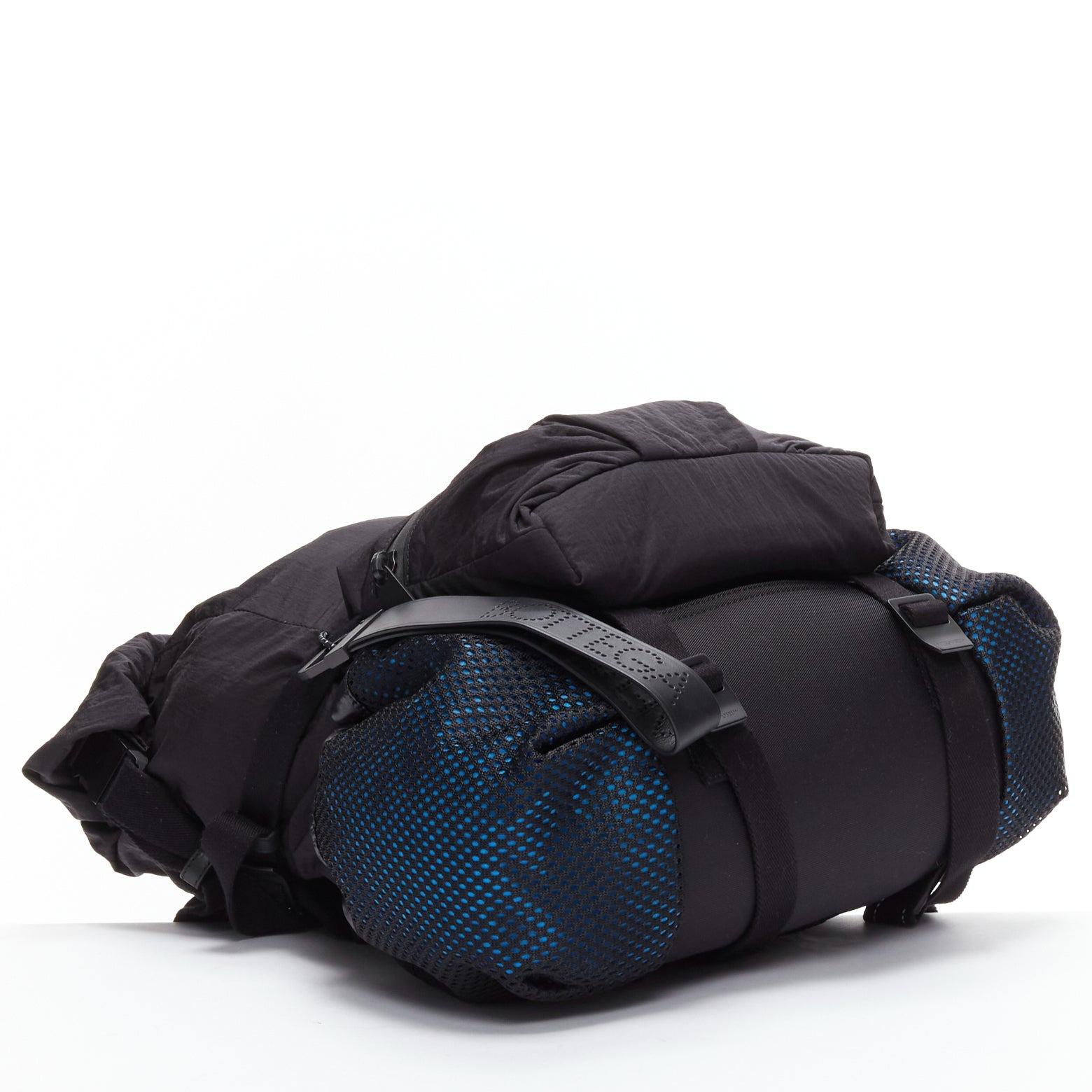 Men's BOTTEGA VENETA black blue technical nylon small fold top backpack bag