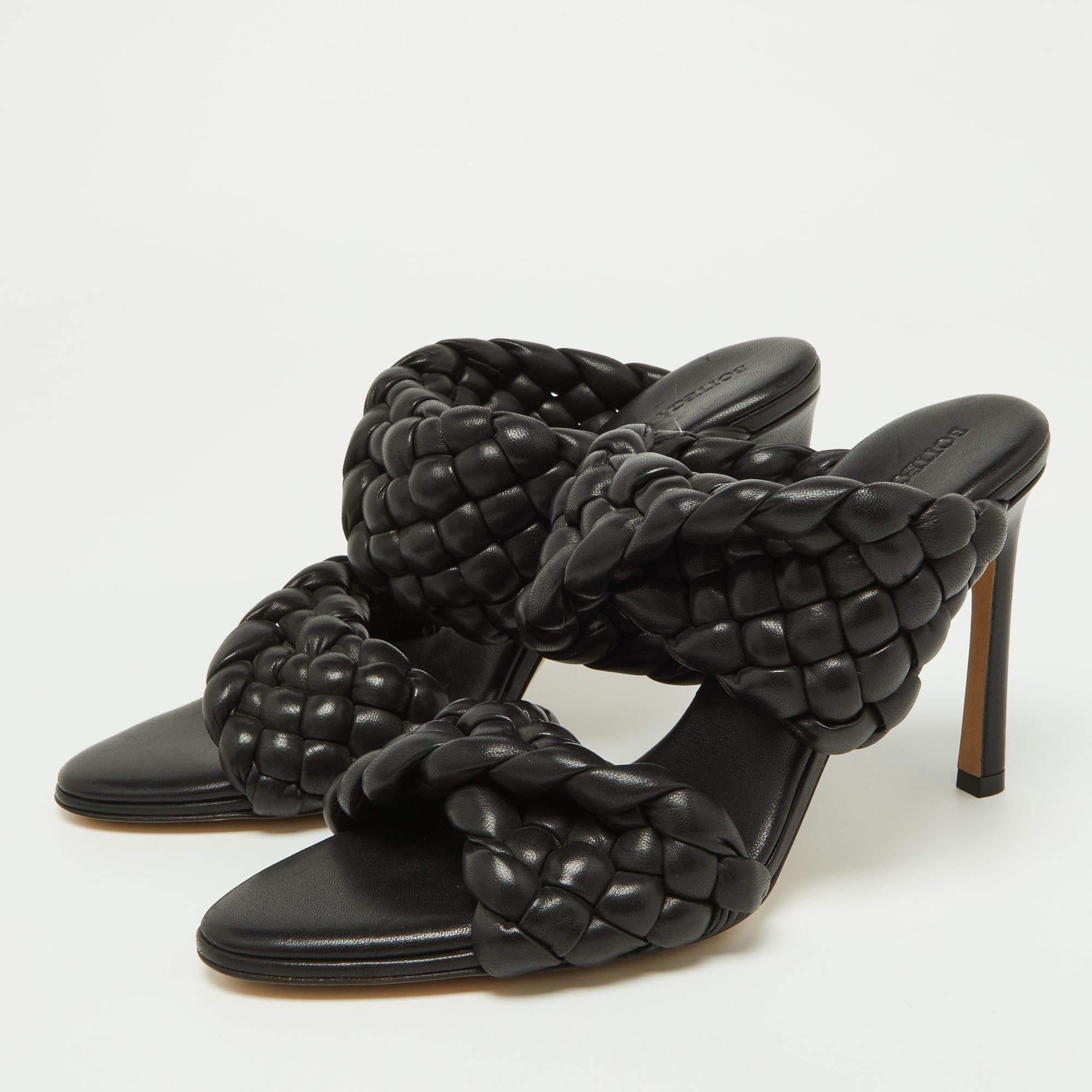 Bottega Veneta Black Braided Leather Slide Sandals Size 38 1