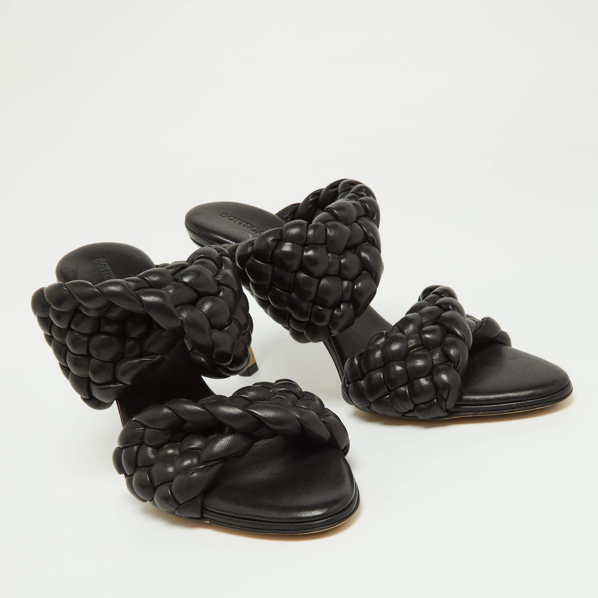 Bottega Veneta Black Braided Leather Slide Sandals Size 38 4