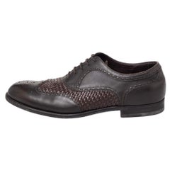 Bottega Veneta Black/Brown Intrecciato And Leather Brogue Oxfords Size 45