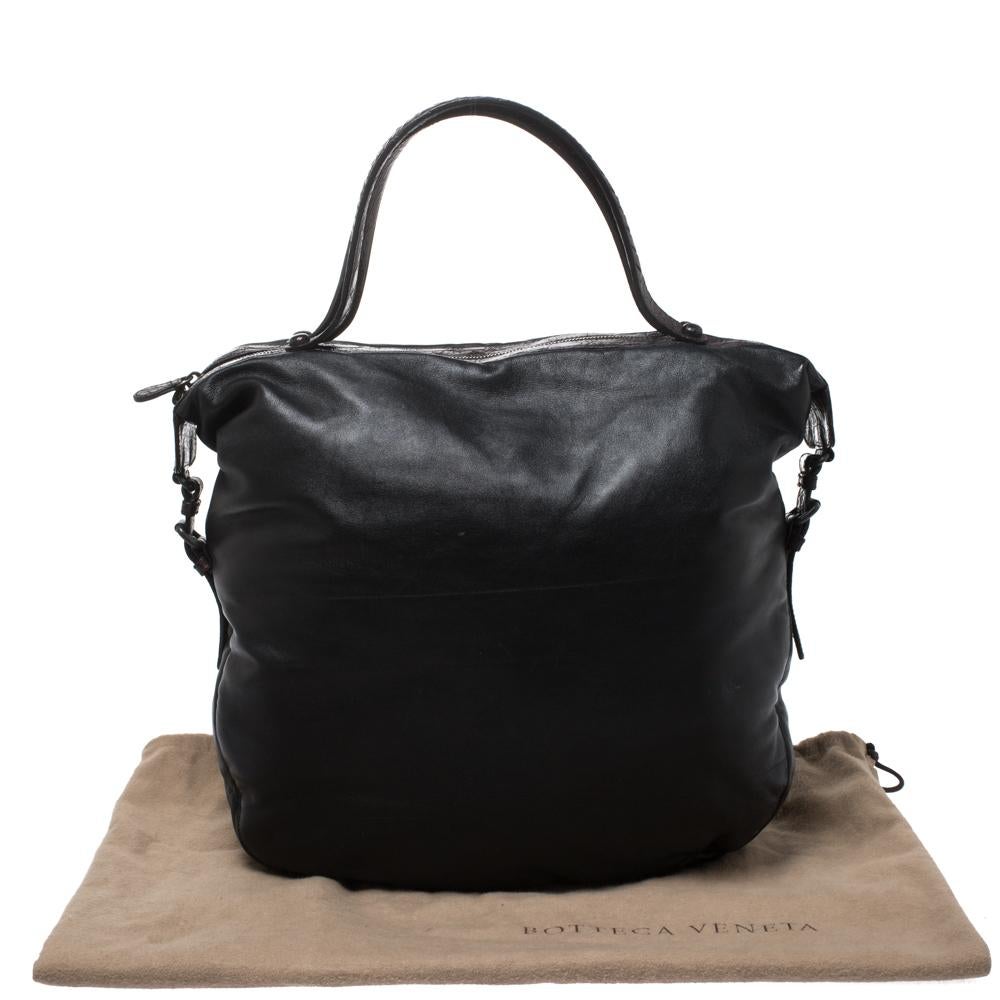 Bottega Veneta Black/Brown Leather and Croc Hobo 8