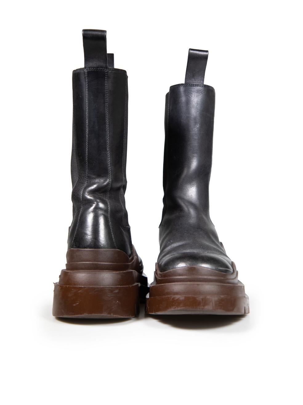 Bottega Veneta Black & Brown Mid Calf Boots Size IT 39 In Good Condition In London, GB