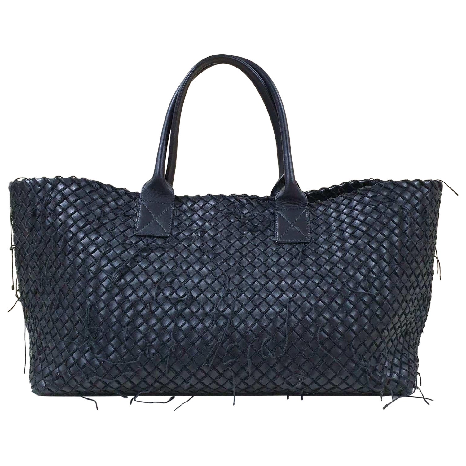 Bottega Veneta Black Cabat Limited Edition Fringe Net Intrecciato Nappa Me Tote