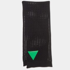 Bottega Veneta Black Cable Knit Wool Triangle Patch Scarf