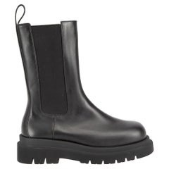 Bottega Veneta Black Calfskin Lug Mid Calf Boots Size IT 39