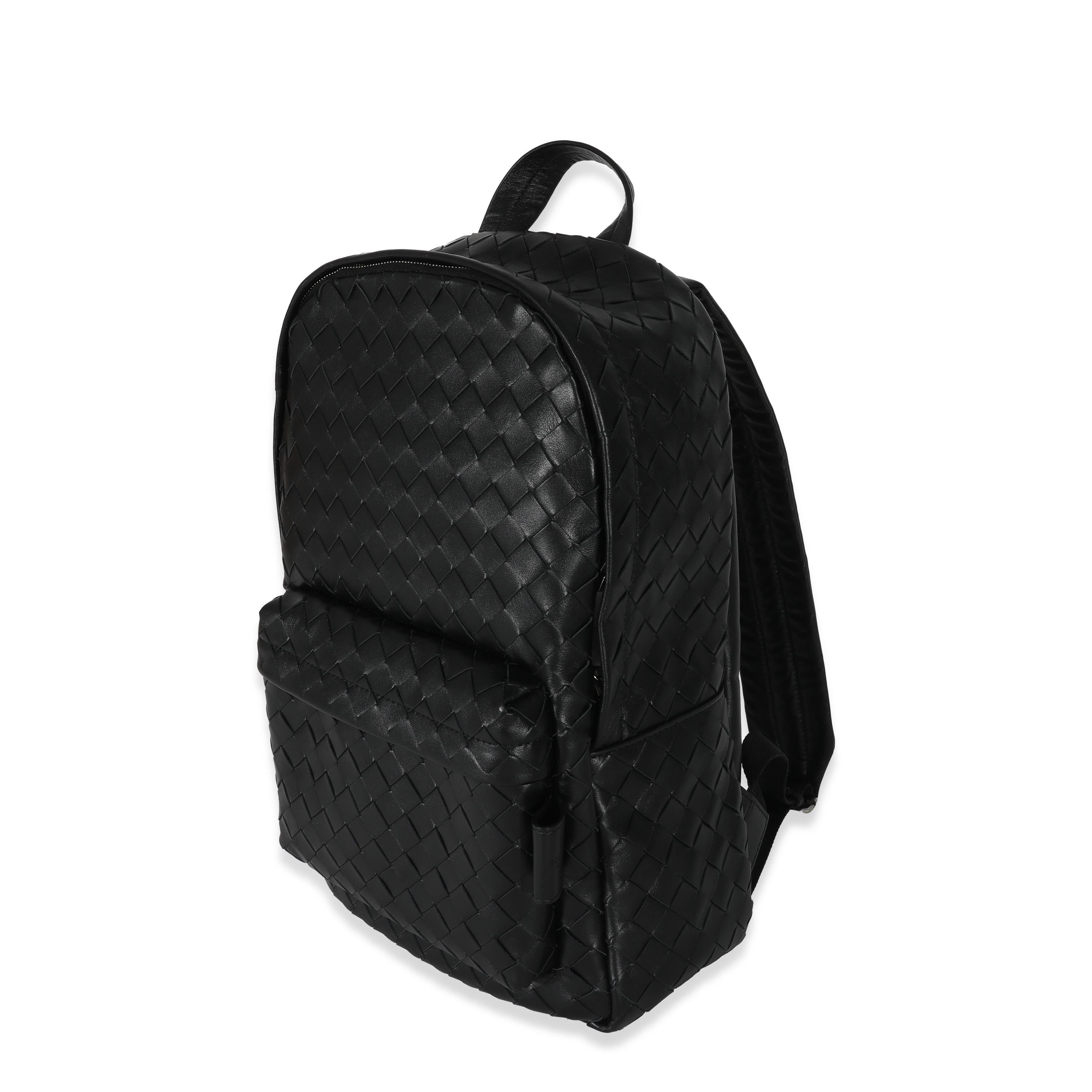 Bottega Veneta Black Calfskin Small Intrecciato Backpack In Excellent Condition For Sale In New York, NY