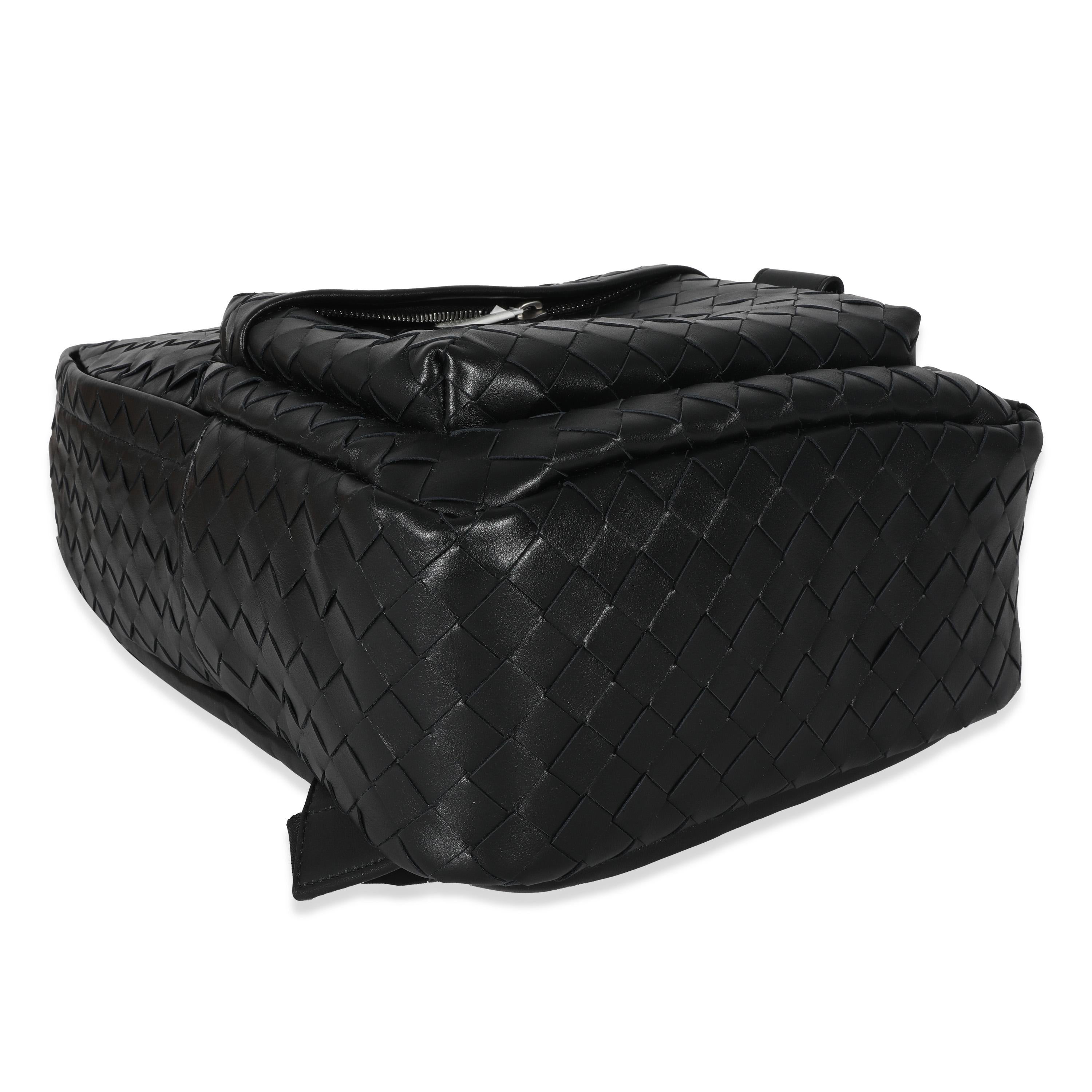 Bottega Veneta Black Calfskin Small Intrecciato Backpack For Sale 1