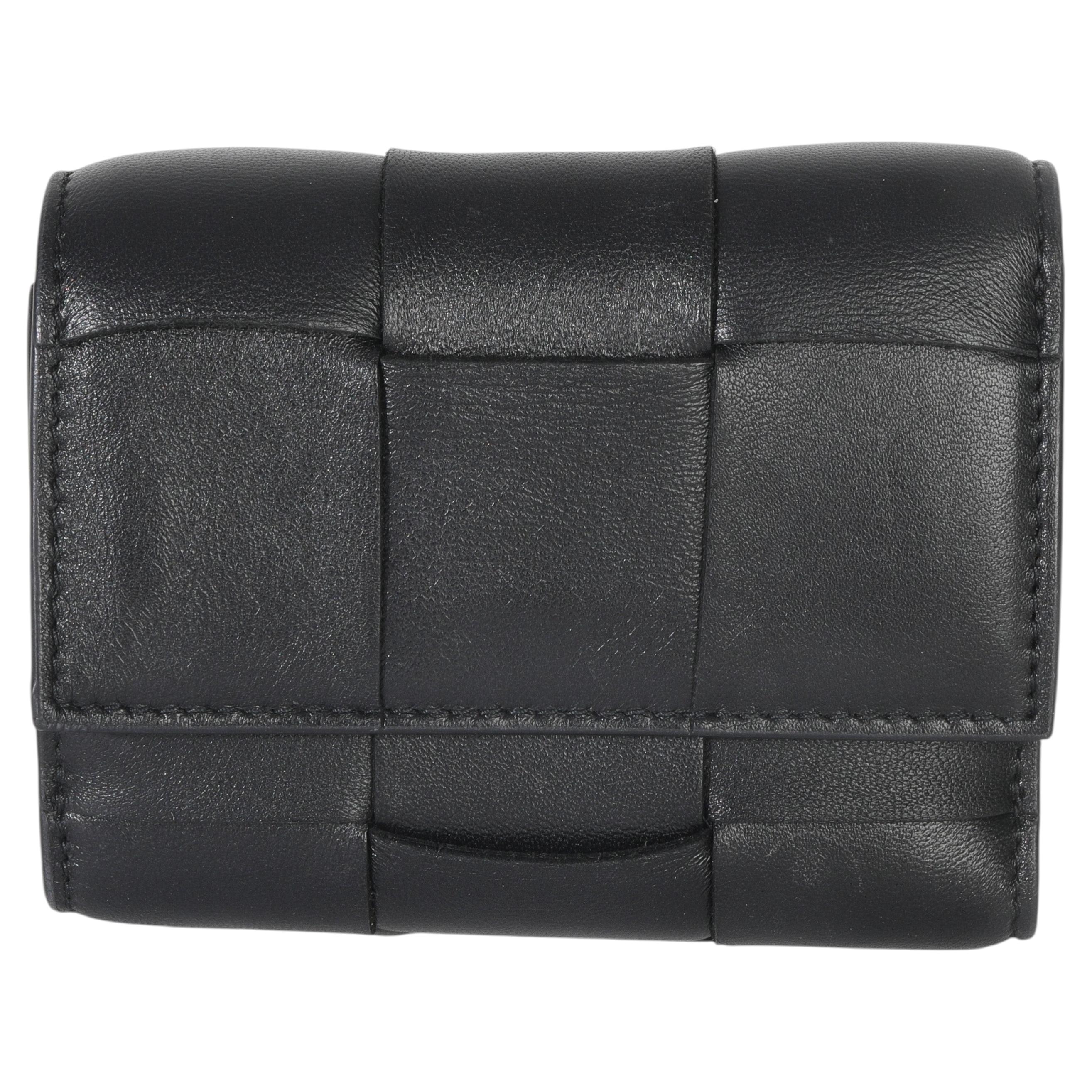 Bottega Veneta Black Cassette Intrecciato Small Trifold Wallet