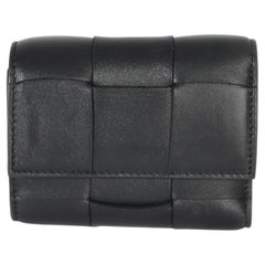 Bottega Veneta Black Cassette Intrecciato Small Trifold Wallet
