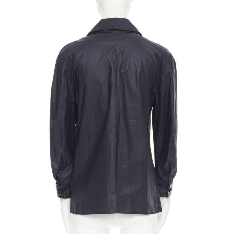 Women's BOTTEGA VENETA black coated linen patent strapped cuff casual worker jacket IT36 For Sale