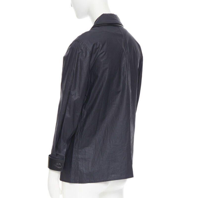 BOTTEGA VENETA black coated linen patent strapped cuff casual worker jacket IT36 For Sale 1