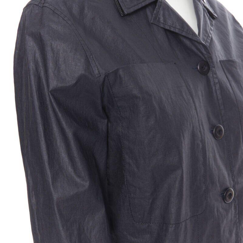BOTTEGA VENETA black coated linen patent strapped cuff casual worker jacket IT36 For Sale 2