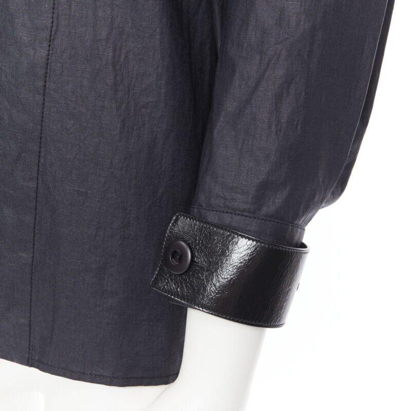 BOTTEGA VENETA black coated linen patent strapped cuff casual worker jacket IT36 For Sale 3