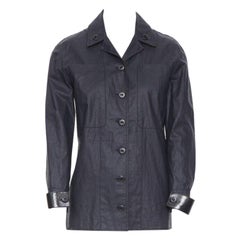BOTTEGA VENETA chaqueta de trabajo informal con puños de tiras de charol de lino revestido negro IT36