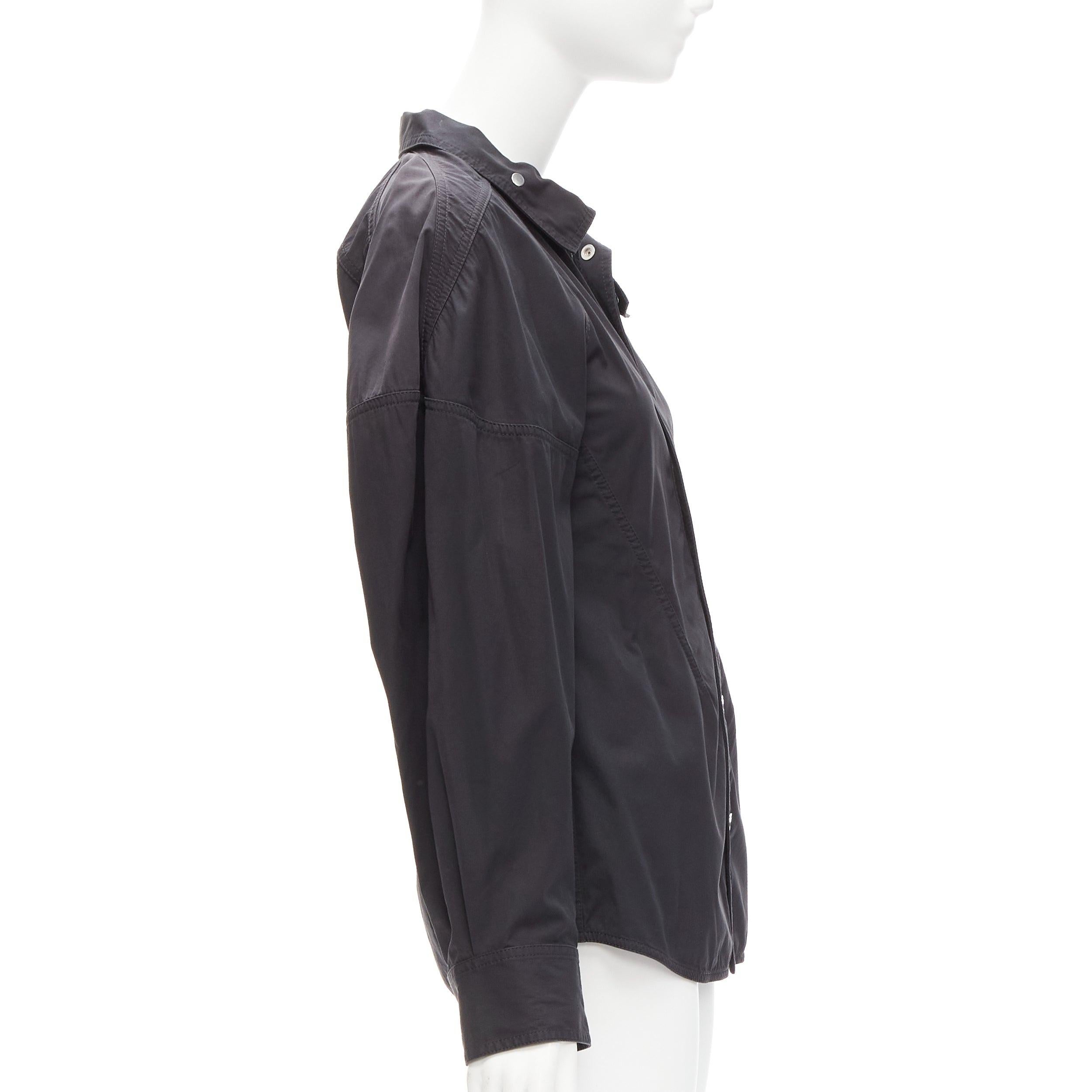 BOTTEGA VENETA black cotton blend 3D cut sleeves snap button shirt IT36 S In Good Condition For Sale In Hong Kong, NT