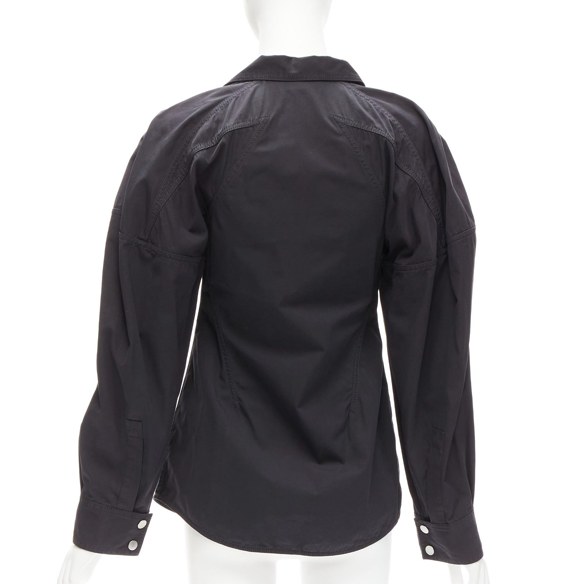Women's BOTTEGA VENETA black cotton blend 3D cut sleeves snap button shirt IT36 S For Sale