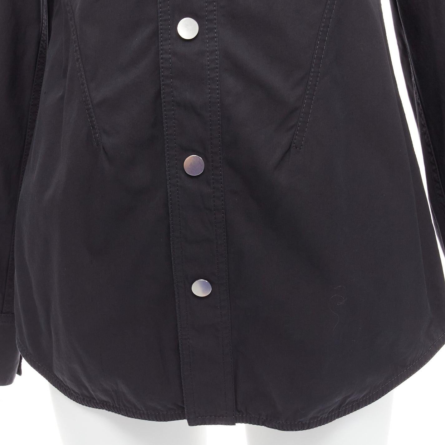 BOTTEGA VENETA black cotton blend 3D cut sleeves snap button shirt IT36 S For Sale 2