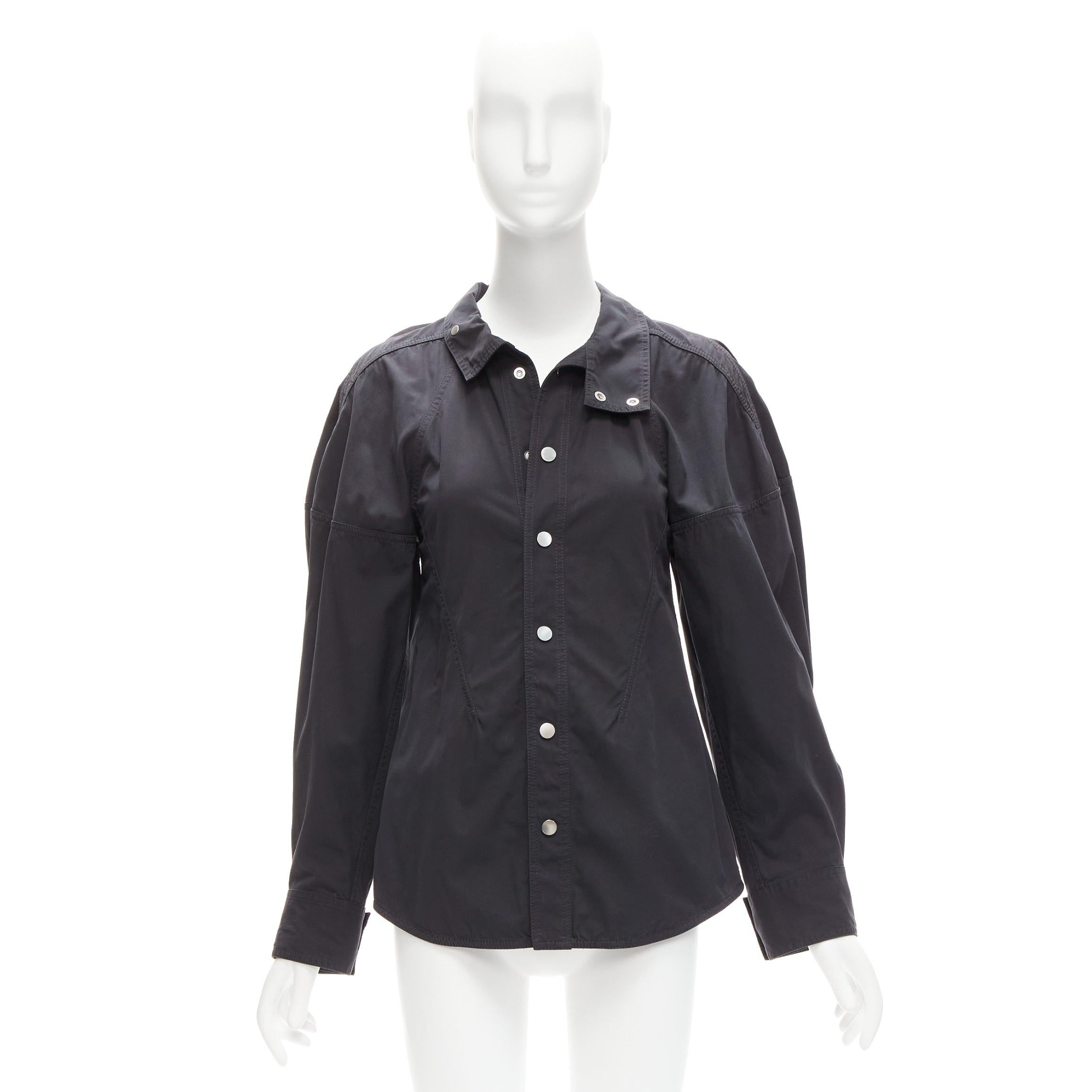 BOTTEGA VENETA black cotton blend 3D cut sleeves snap button shirt IT36 S For Sale 4