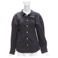 BOTTEGA VENETA negro mezcla de algodón corte 3D mangas botón a presión camisa IT36 S