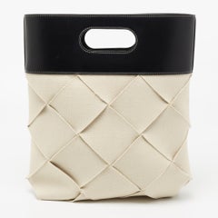 Bottega Veneta Black/Cream Leather And Woven Canvas Slip Tote