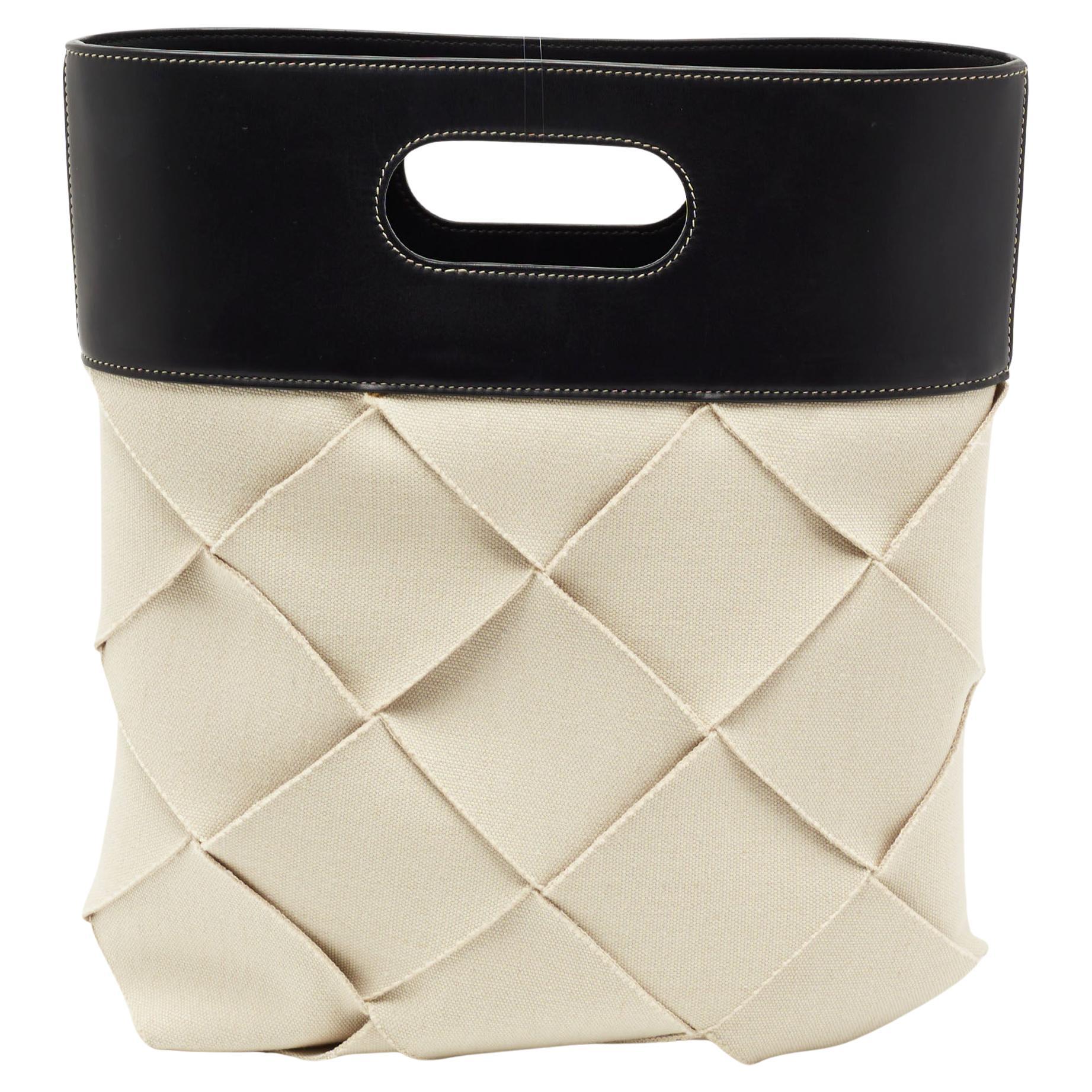 Bottega Veneta Black/Cream Leather And Woven Canvas Slip Tote